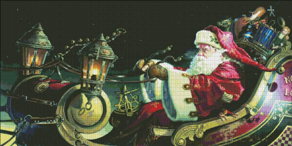 Heaven and Earth Designs #HAEDEM 123 Father Christmas Sleigh Ride (X Stitch Pattern Only)